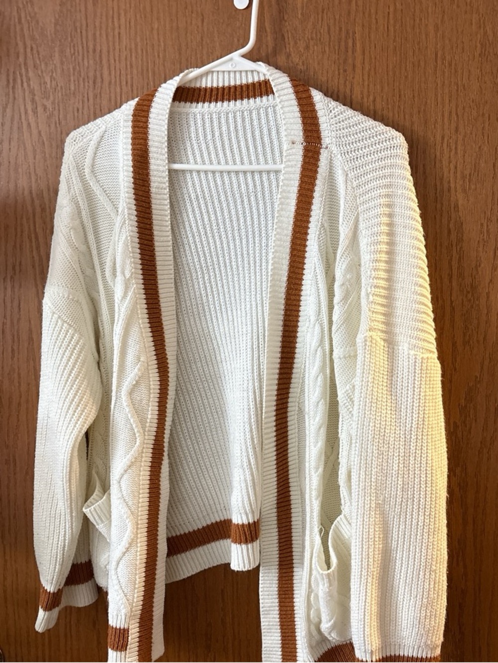 SHEIN Cream Cardigan with Brown Trim